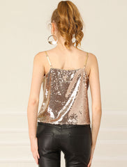 Sequined Camisole Club Party Glitter Disco Sparkle Cami Top