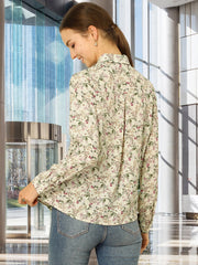 Button Down Floral Shirt Blouse Long Sleeve Point Collar Top