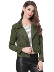 Casual Short Soft Zip Up Faux Suede Biker Moto Jacket