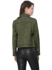 Casual Short Soft Zip Up Faux Suede Biker Moto Jacket