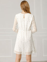 Choker V Neck Flared Gilding Metallic Shiny Star A-Line Dress