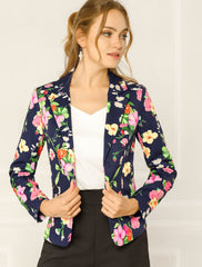 Open Front Notch Lapel Floral Business Casual Suit Blazer