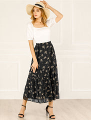 Ruffle Boho Chiffon Floral Printed Long Tiered Midi Skirt
