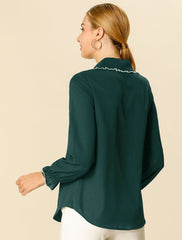 Sweet Ruffle Peter Pan Collar Long Sleeve Button Up Shirt