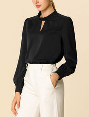 Keyhole Elegant Stand Collar Long Sleeve Chiffon Office Blouse