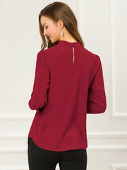 Keyhole Elegant Stand Collar Long Sleeve Chiffon Office Blouse