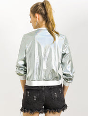 Holographic Shimmering Metallic Lightweight Bomber Jacket