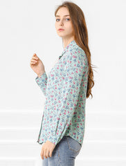 Button Down Floral Long Sleeve Point Collar Blouse
