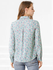 Button Down Floral Long Sleeve Point Collar Blouse