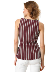 Sleeveless V Neck Tie Waist Asymmetric Hem Wrap Peplum Top