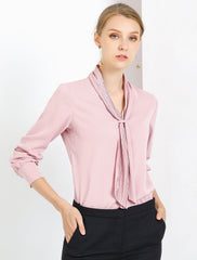 Long Sleeve Chiffon Pleated Tie Neck Office Blouse