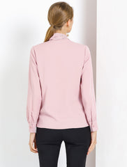 Long Sleeve Chiffon Pleated Tie Neck Office Blouse