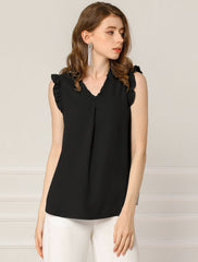 Ruffled Sleeveless Blouse 1950s Vintage Work Business Tops
