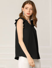 Ruffled Sleeveless Blouse 1950s Vintage Work Business Tops