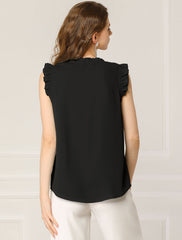 Ruffled Sleeveless Blouse 1950s Vintage Work Business Tops