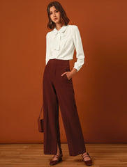 Peter Pan Collar Chiffon Bow Tie Neck Puff Sleeve Button Blouse
