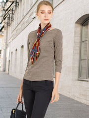 Work Office 3/4 Sleeve Boat Neck Houndstooth Printed Top Blouse