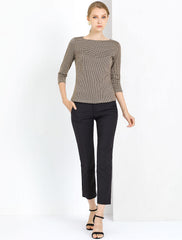 Work Office 3/4 Sleeve Boat Neck Houndstooth Printed Top Blouse