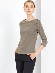 Work Office 3/4 Sleeve Boat Neck Houndstooth Printed Top Blouse