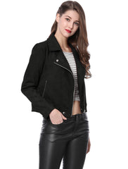 Casual Short Soft Zip Up Faux Suede Biker Moto Jacket