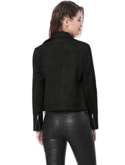 Casual Short Soft Zip Up Faux Suede Biker Moto Jacket