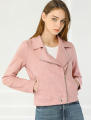 Casual Short Soft Zip Up Faux Suede Biker Moto Jacket