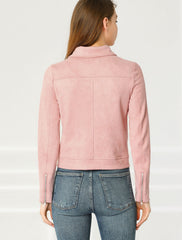 Casual Short Soft Zip Up Faux Suede Biker Moto Jacket