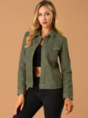 Faux Suede Turn-Down Collar Flap Pocket Snap Button Jacket
