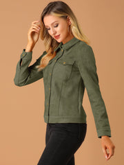 Faux Suede Turn-Down Collar Flap Pocket Snap Button Jacket