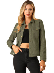 Faux Suede Turn-Down Collar Flap Pocket Snap Button Jacket