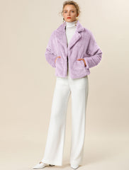 Allegra K Cropped Notch Lapel Faux Fur Fluffy Jacket