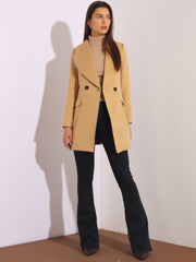 Shawl Collar Lapel Double Breasted Winter Belted Coat with Pockets