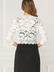 Sheer Floral Elegant 3/4 Sleeve Lace Shrug