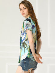 Hawaiian Tropical Leaves Floral Short Sleeve Button Down Shirt