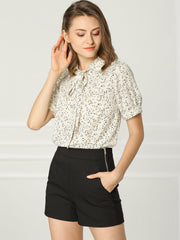 Retro Dots Bow Tie Peter Pan Collar Chiffon Blouse