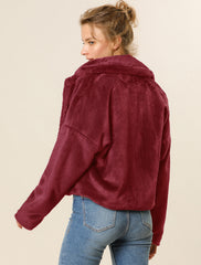 Allegra K Cropped Notch Lapel Faux Fur Fluffy Jacket