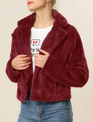 Allegra K Cropped Notch Lapel Faux Fur Fluffy Jacket