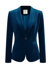 Shawl Collar Single Button Velvet Solid Office Work Jacket Blazer