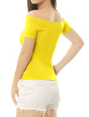 Off Shoulder Short Sleeve Solid Basic Sexy Slim Fit Blouse