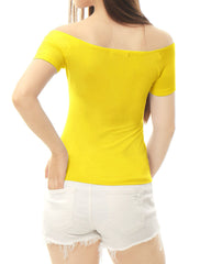 Off Shoulder Short Sleeve Solid Basic Sexy Slim Fit Blouse