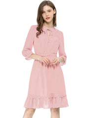 Ruffle Hem 3/4 Sleeve A-Line Smocked Short Chiffon Dress