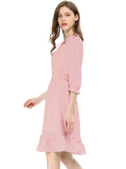 Ruffle Hem 3/4 Sleeve A-Line Smocked Short Chiffon Dress