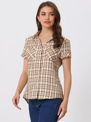 Cotton Classic Button Down Plaid Short Sleeve Shirt
