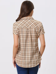 Cotton Classic Button Down Plaid Short Sleeve Shirt