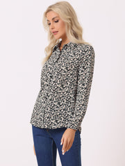 Button Down Floral Shirt Blouse Long Sleeve Point Collar Top