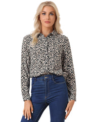 Button Down Floral Shirt Blouse Long Sleeve Point Collar Top