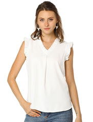 Ruffled Sleeveless Blouse 1950s Vintage Work Business Tops