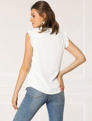 Ruffled Sleeveless Blouse 1950s Vintage Work Business Tops