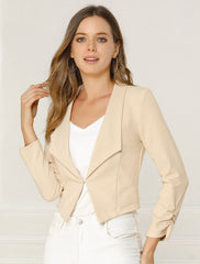 Notched Lapel Ruched Sleeve Business Cropped Jacket Blazer