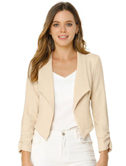 Notched Lapel Ruched Sleeve Business Cropped Jacket Blazer